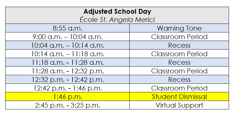 timetable for adjusted day
